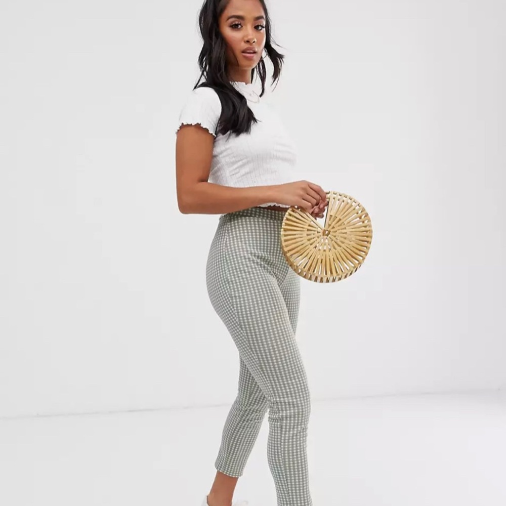 NEW ASOS DESIGN Petite gingham jacquard skinny pants. Size 0